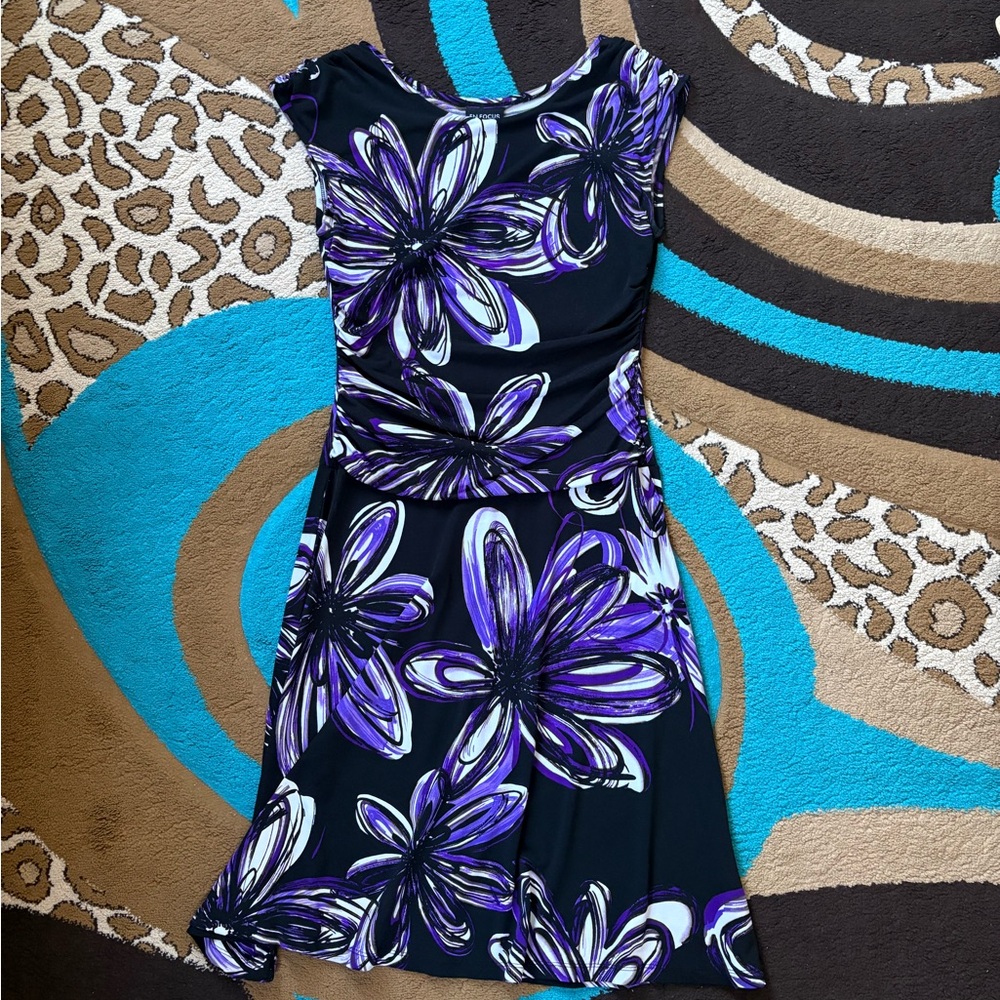 Enfocus Studio Black and Purple Floral Midi Dress